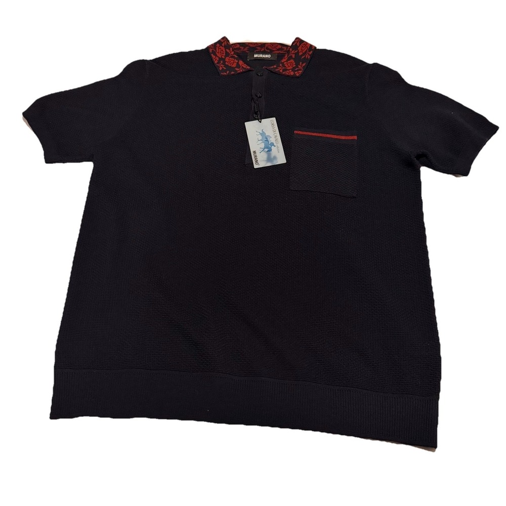 Murano Clean Knit Luxury Men's M Polo Shirt Slim Fit Floral Elegant Preppy